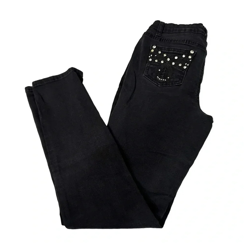 Earl Jeans 6 black jeans with studded rhinestones rear pockets